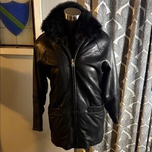 Andrew Marc Leather Jacket With Removable Fur Vest Lining- 2 Jackets in 1